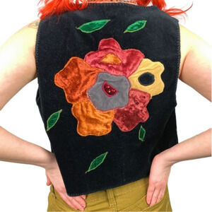 Beautiful bohemian velveteen floral applique vest